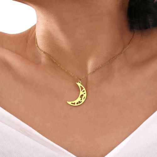 TITANIUM (NEVER FADE) PATTERN MOON Necklace 45cm (SILVER ONLY)