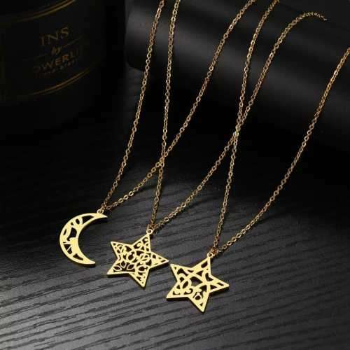 TITANIUM (NEVER FADE) PATTERN MOON Necklace 45cm (SILVER ONLY)