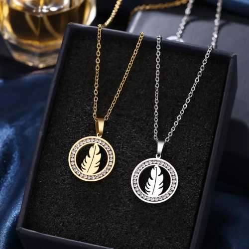 TITANIUM (NEVER FADE) FEATHER Necklace With Simulated Diamonds 45cm (SILVER ONLY)