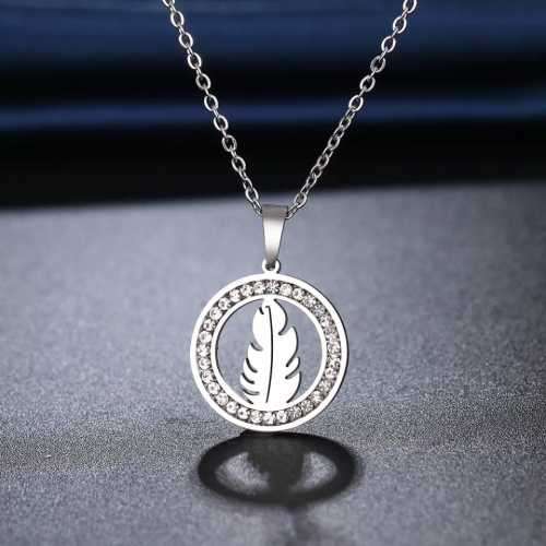 TITANIUM (NEVER FADE) FEATHER Necklace With Simulated Diamonds 45cm (SILVER ONLY)