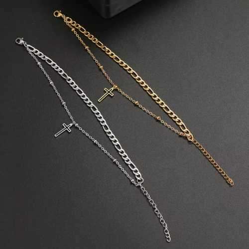 TITANIUM (NEVER FADE) CROSS DOUBLE Bracelet 20cm (SILVER ONLY)