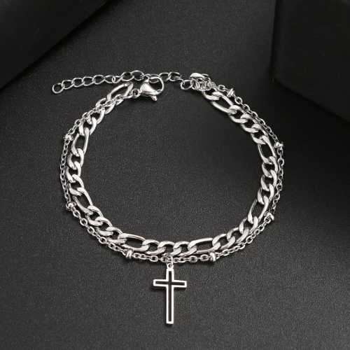 TITANIUM (NEVER FADE) CROSS DOUBLE Bracelet 20cm (SILVER ONLY)
