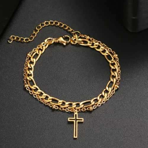 TITANIUM (NEVER FADE) CROSS DOUBLE Bracelet 20cm (SILVER ONLY)