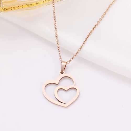 TITANIUM (NEVER FADE) DOUBLE HEART Necklace 45cm (ROSEGOLD ONLY)