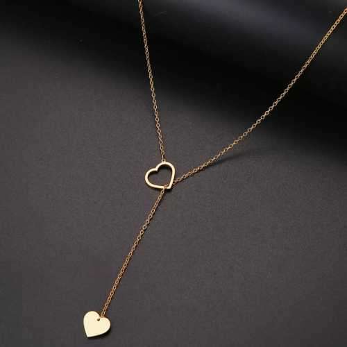 TITANIUM (NEVER FADE) DOUBLE HEART Necklace 60cm (SILVER ONLY)