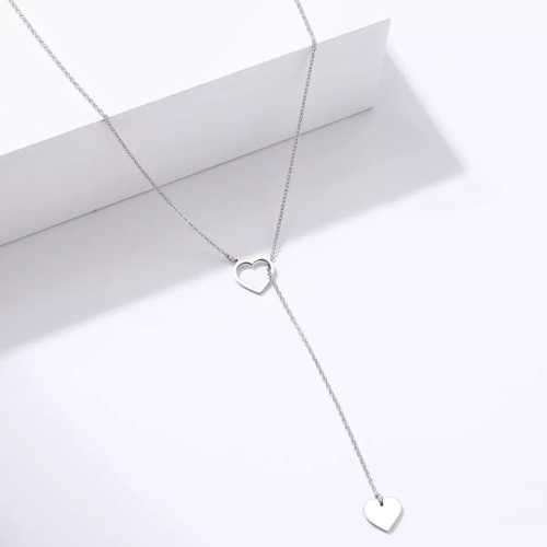 TITANIUM (NEVER FADE) DOUBLE HEART Necklace 60cm (SILVER ONLY)