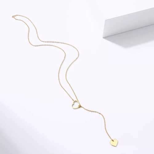 TITANIUM (NEVER FADE) DOUBLE HEART Necklace 60cm (SILVER ONLY)