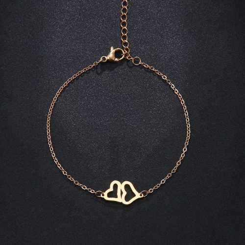 TITANIUM (NEVER FADE) DOUBLE HEART PENDANT Bracelet 20cm (SILVER ONLY)