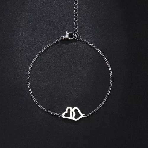 TITANIUM (NEVER FADE) DOUBLE HEART PENDANT Bracelet 20cm (SILVER ONLY)