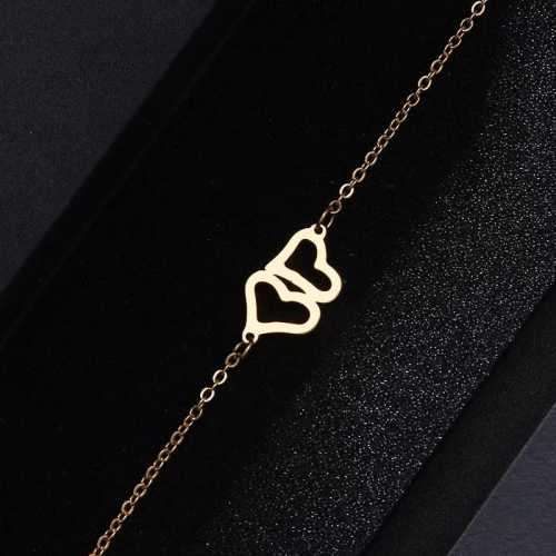 TITANIUM (NEVER FADE) DOUBLE HEART PENDANT Bracelet 20cm (SILVER ONLY)