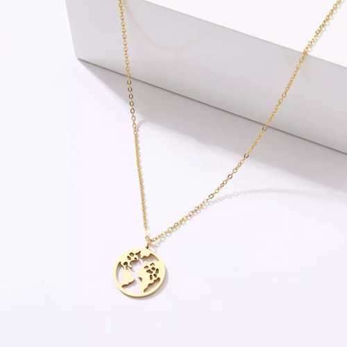 TITANIUM (NEVER FADE) WORLD MAP PENDANT Necklace 45cm (SILVER ONLY)