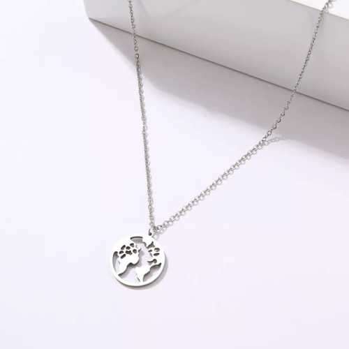 TITANIUM (NEVER FADE) WORLD MAP PENDANT Necklace 45cm (SILVER ONLY)