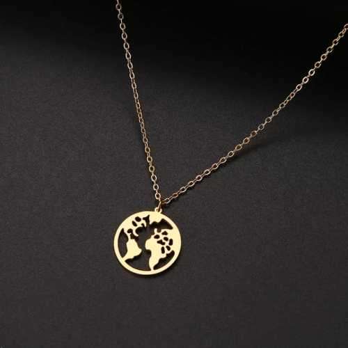 TITANIUM (NEVER FADE) WORLD MAP PENDANT Necklace 45cm (SILVER ONLY)