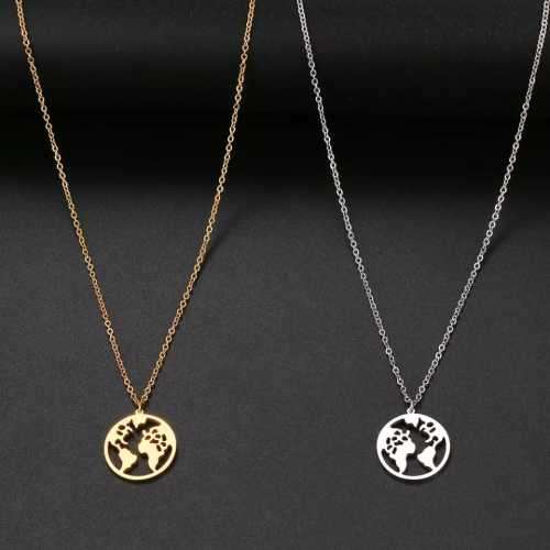 TITANIUM (NEVER FADE) WORLD MAP PENDANT Necklace 45cm (SILVER ONLY)