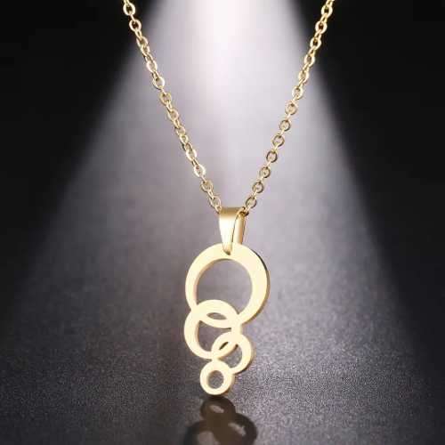 TITANIUM (NEVER FADE) FOUR CIRCLES PENDANT Necklace 45cm (SILVER ONLY)