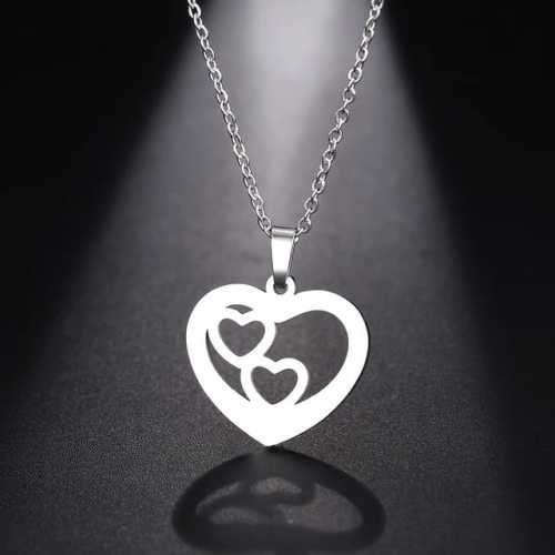 TITANIUM (NEVER FADE) TRIPLE HEARTS Necklace 45cm (SILVER ONLY)