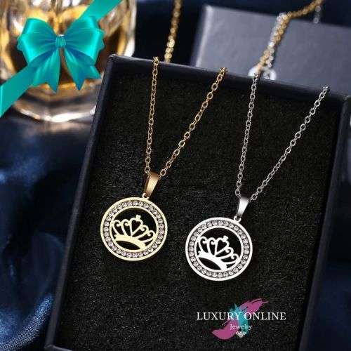 Retail Price R699 TITANIUM (NEVER FADE) CROWN Necklace with Simulated Diamonds 45cm (SILVER ONLY)