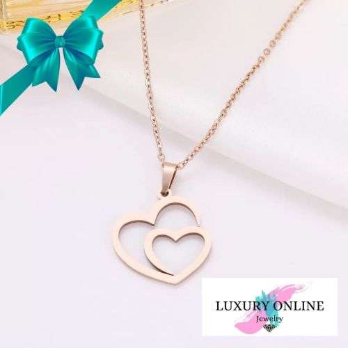 TITANIUM (NEVER FADE) DOUBLE HEART Necklace 45cm (ROSEGOLD ONLY)