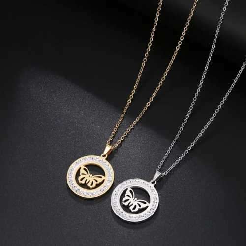 TITANIUM (NEVER FADE) "BEAUTIFUL BUTTERFLY" Necklace with Simulated Diamonds 45cm (SILVER ONLY)