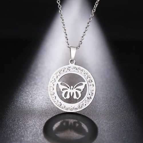 TITANIUM (NEVER FADE) "BEAUTIFUL BUTTERFLY" Necklace with Simulated Diamonds 45cm (SILVER ONLY)