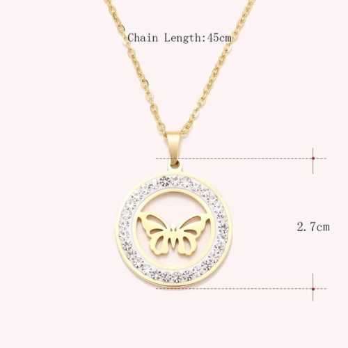 TITANIUM (NEVER FADE) "BEAUTIFUL BUTTERFLY" Necklace with Simulated Diamonds 45cm (SILVER ONLY)