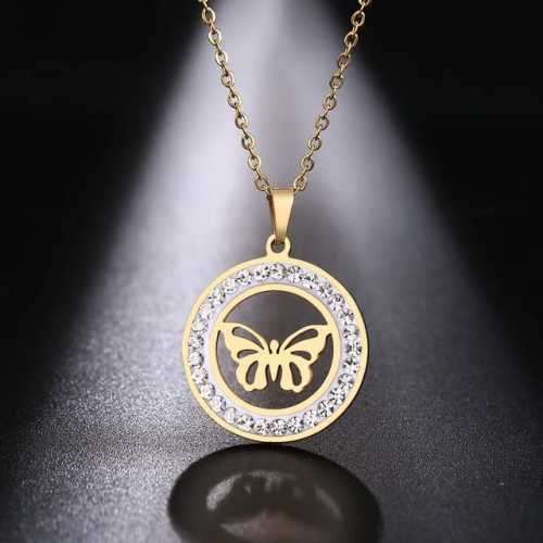 TITANIUM (NEVER FADE) "BEAUTIFUL BUTTERFLY" Necklace with Simulated Diamonds 45cm (SILVER ONLY)