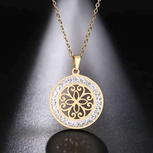 TITANIUM (NEVER FADE) "PATTERN" Necklace with Simulated Diamonds 45cm (SILVER ONLY)