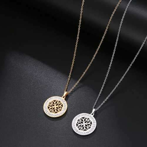 TITANIUM (NEVER FADE) "PATTERN" Necklace with Simulated Diamonds 45cm (SILVER ONLY)