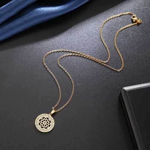 TITANIUM (NEVER FADE) "FLOWER WITH HEARTS" Necklace with Simulated Diamonds 45cm (SILVER ONLY)