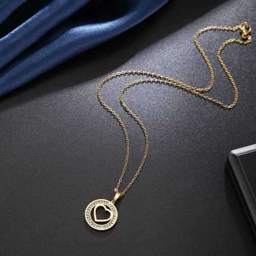 TITANIUM (NEVER FADE) "HOLLOW HEART" Necklace with Simulated Diamonds 45cm (SILVER ONLY)