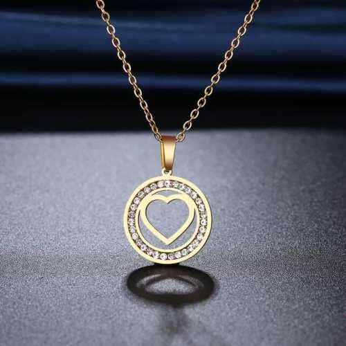TITANIUM (NEVER FADE) "HOLLOW HEART" Necklace with Simulated Diamonds 45cm (SILVER ONLY)