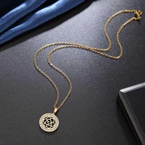 TITANIUM (NEVER FADE) "FLOWER" Necklace with Simulated Diamonds 45cm (SILVER ONLY)