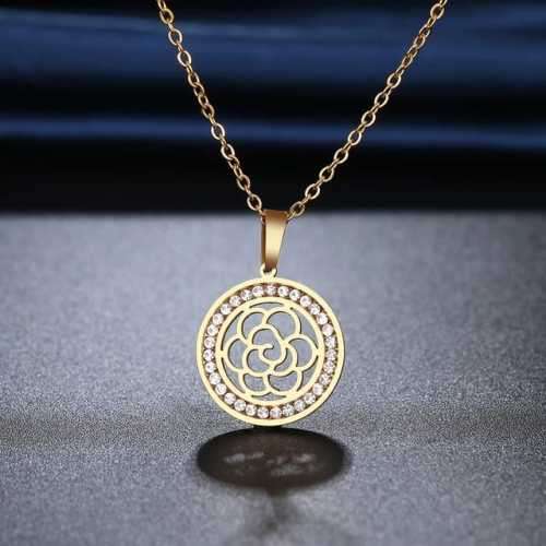 TITANIUM (NEVER FADE) "FLOWER" Necklace with Simulated Diamonds 45cm (SILVER ONLY)