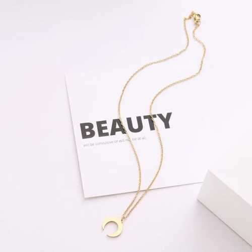 TITANIUM (NEVER FADE) "MOON CRESCENT" Necklace 45cm (SILVER ONLY)