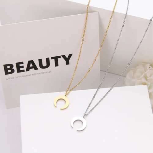TITANIUM (NEVER FADE) "MOON CRESCENT" Necklace 45cm (SILVER ONLY)