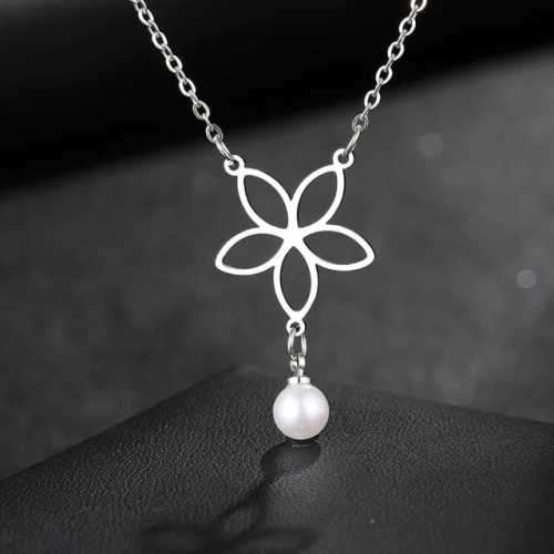 Retail Price R1099 TITANIUM ( NEVER FADE) "FLOWER WITH PEARL"  Necklace 45 cm (SILVER ONLY)