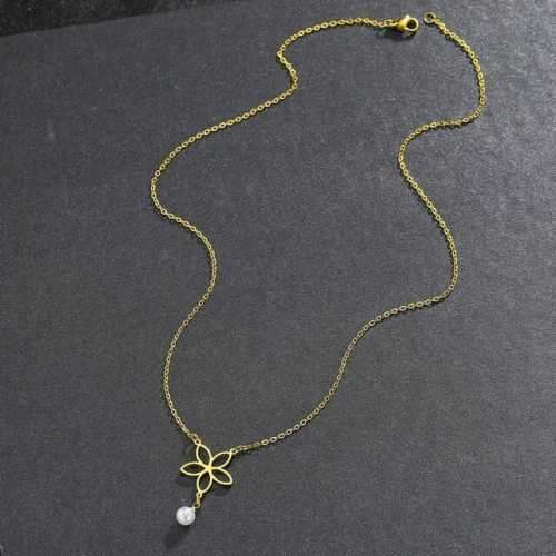Retail Price R1099 TITANIUM ( NEVER FADE) "FLOWER WITH PEARL"  Necklace 45 cm (SILVER ONLY)
