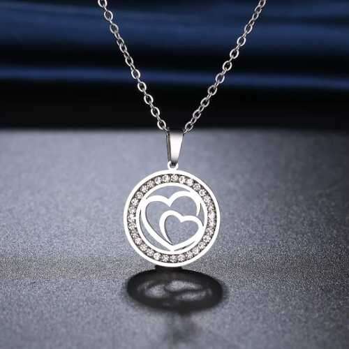 Retail Price R999 TITANIUM (NEVER FADE) DOUBLE HEART Necklace  45cm (SILVER ONLY)
