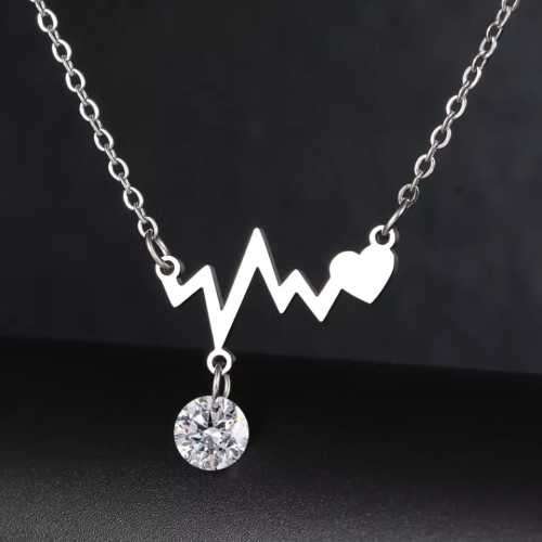 Retail Price R1299 TITANIUM (NEVER FADE) HEARTBEAT WITH HEART Necklace 45cm (SILVER ONLY)