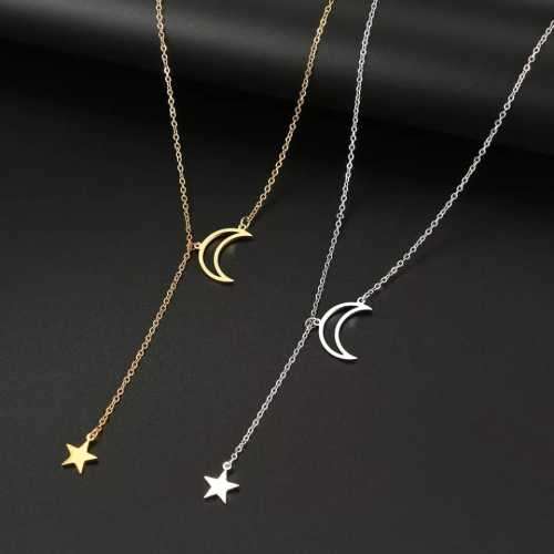 Retail Price R1099 TITANIUM (NEVER FADE) HOLLOW MOON AND STAR Necklace 45cm (SILVER ONLY)