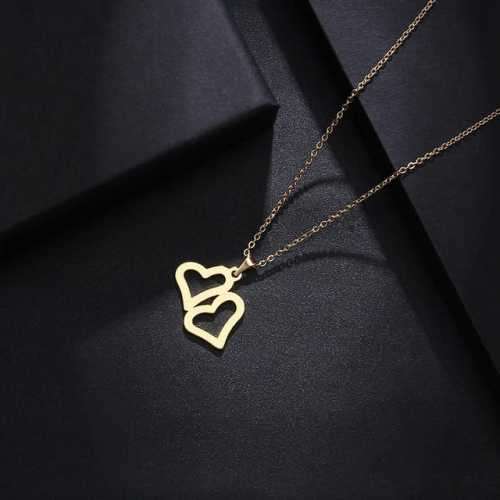 Retail Price R1199 TITANIUM (NEVER FADE) DOUBLE HOLLOW HEARTS Necklace 45cm (GOLD ONLY)