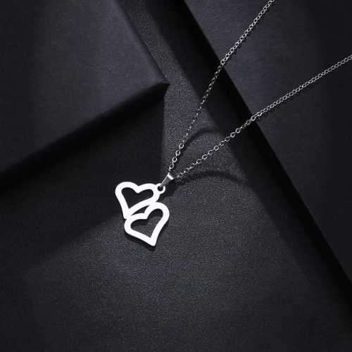 Retail Price R1199 TITANIUM (NEVER FADE) DOUBLE HOLLOW HEARTS Necklace 45cm (GOLD ONLY)