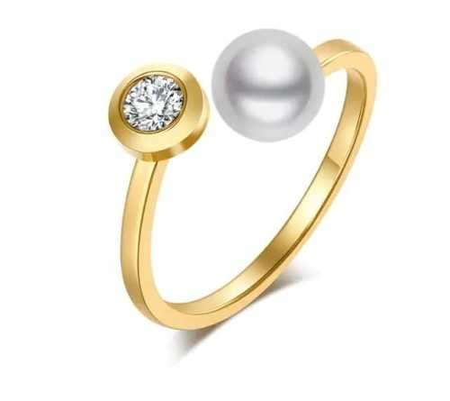 Retail Price R1499 TITANIUM (NEVER FADE) GOLD DIAMOND AND PEARL Ring (SIZE 8 US)