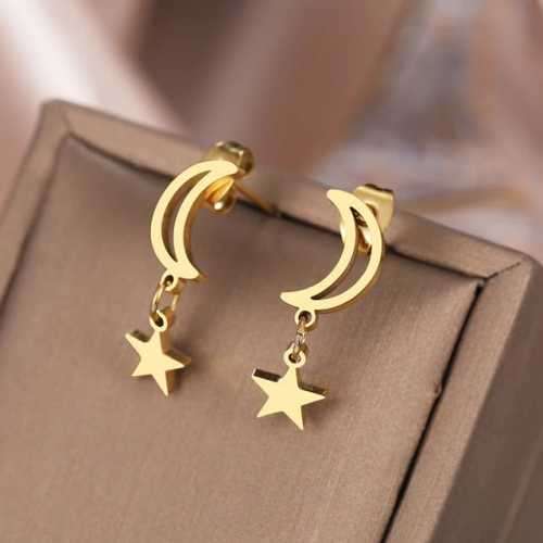 Retail Price R699 TITANIUM (NEVER FADE) GOLD MOON & STARS Earrings