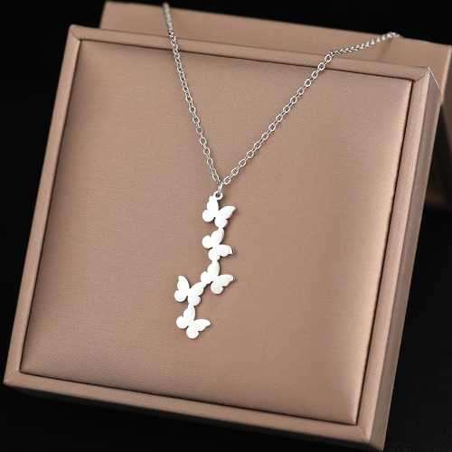 Retail Price R1099 TITANIUM (NEVER FADE) FIVE BUTTERFLIES Necklace 45cm (SILVER ONLY)