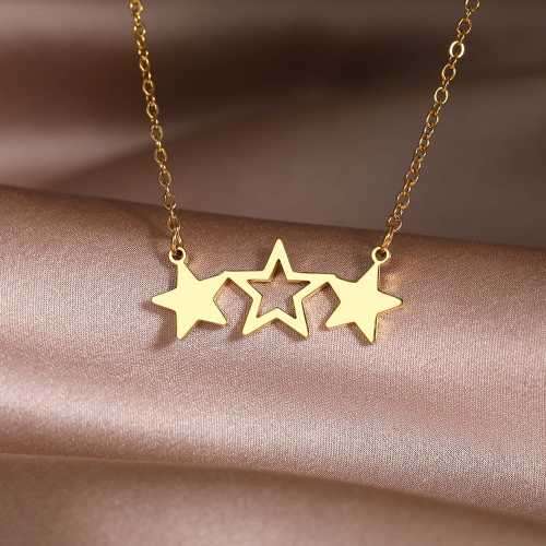 Retail Price R1399 TITANIUM (NEVER FADE) TWO SOLID & ONE HOLLOW STARS Necklace 45cm (GOLD ONLY)