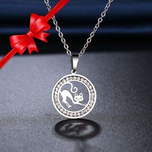 Retail Price R1399 SILVER CAT Necklace with Simulated Stones 45cm TITANIUM (NEVER FADE)