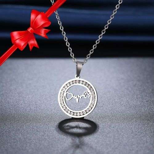 Retail Price R1399 SILVER HEARTBEAT PAW Necklace with Simulated Stones 45cm TITANIUM (NEVER FADE)