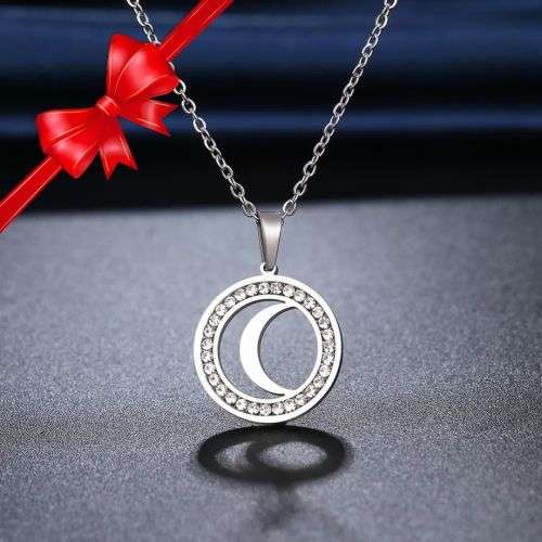Retail Price R1399 SILVER MOON Necklace with Simulated Stones 45cm TITANIUM (NEVER FADE)