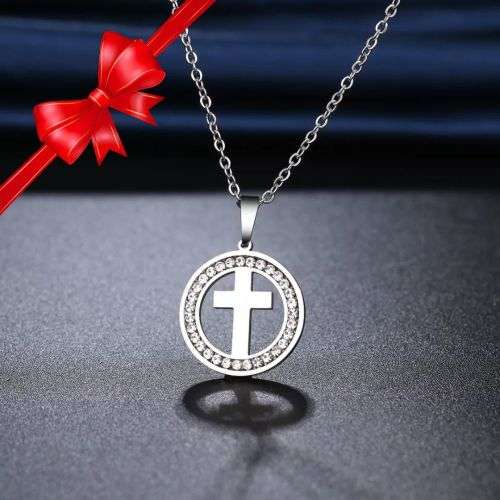 Retail Price R1399 SILVER SOLID CROSS Necklace with Simulated Stones 45cm TITANIUM (NEVER FADE)